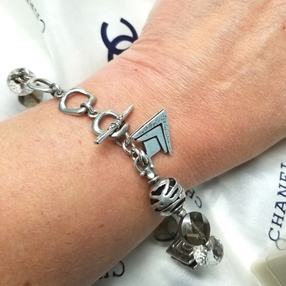 Silpada Logo Charm Glass Bead Sterling Bracelet ~ Retired
